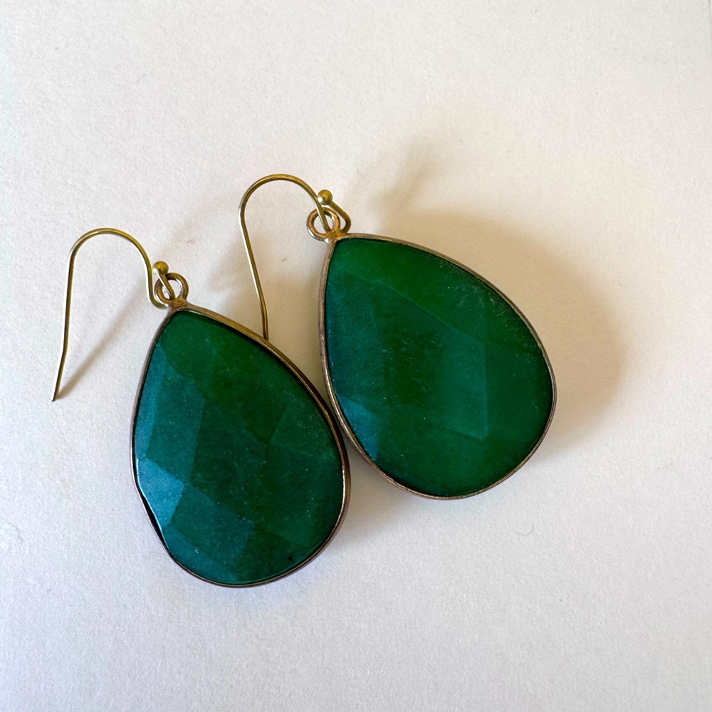 Anthropologie Green quartz faceted drop earrings
